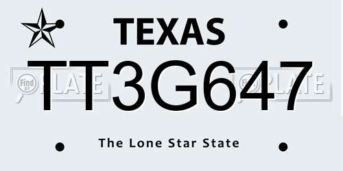 TT3G647 Texas License Plate