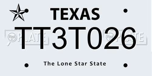 TT3T026 Texas License Plate