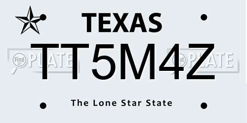 TT5M4Z Texas License Plate