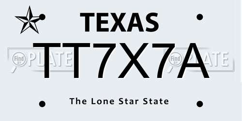 TT7X7A Texas License Plate