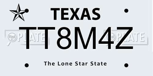 TT8M4Z Texas License Plate