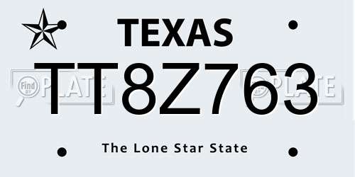 TT8Z763 Texas License Plate