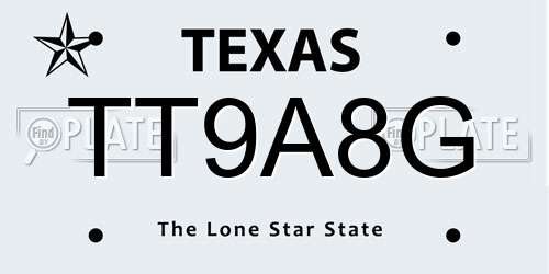 TT9A8G Texas License Plate