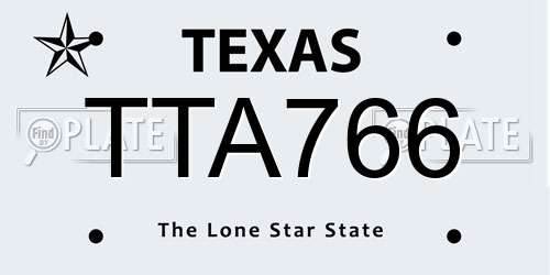 TTA766 Texas License Plate