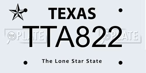 TTA822 Texas License Plate