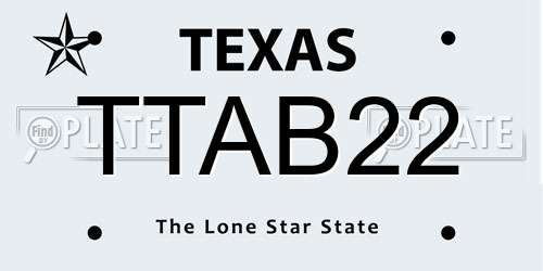 TTAB22 Texas License Plate