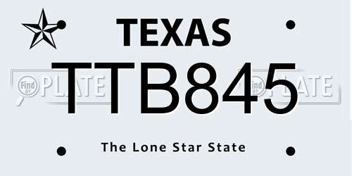 TTB845 Texas License Plate