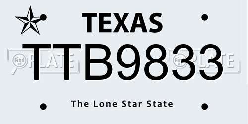 TTB9833 Texas License Plate