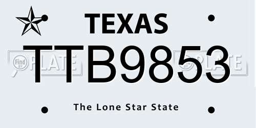 TTB9853 Texas License Plate