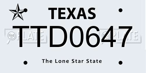 TTD0647 Texas License Plate