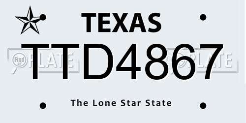 TTD4867 Texas License Plate