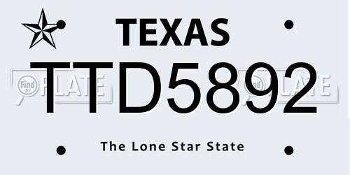 TTD5892 Texas License Plate
