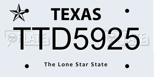 TTD5925 Texas License Plate