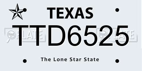 TTD6525 Texas License Plate