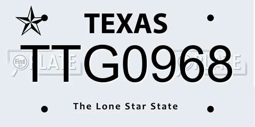 TTG0968 Texas License Plate