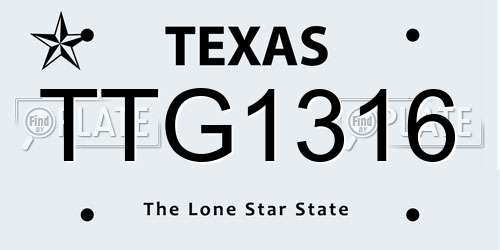 TTG1316 Texas License Plate