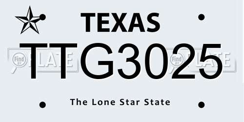 TTG3025 Texas License Plate