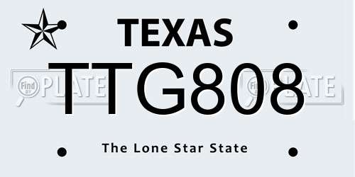 TTG808 Texas License Plate