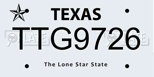 TTG9726 Texas License Plate