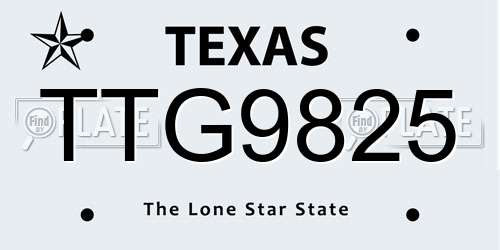 TTG9825 Texas License Plate