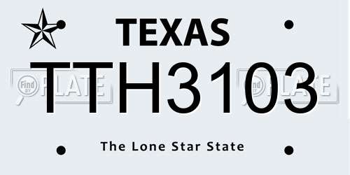 TTH3103 Texas License Plate