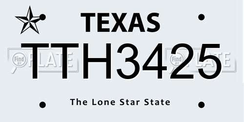 TTH3425 Texas License Plate