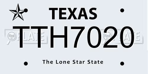 TTH7020 Texas License Plate