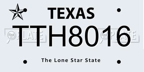 TTH8016 Texas License Plate
