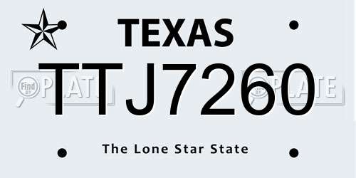 TTJ7260 Texas License Plate