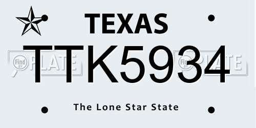 TTK5934 Texas License Plate