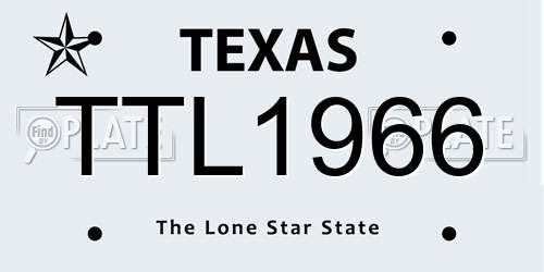 TTL1966 Texas License Plate