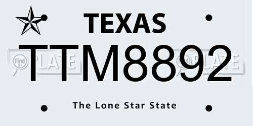 TTM8892 Texas License Plate