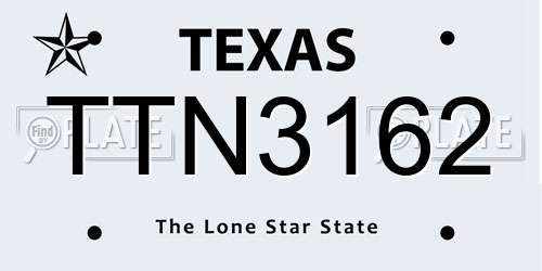 TTN3162 Texas License Plate