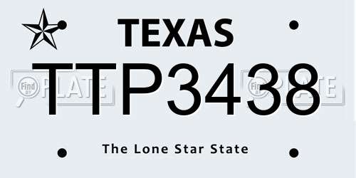 TTP3438 Texas License Plate