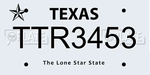 TTR3453 Texas License Plate