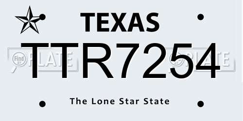 TTR7254 Texas License Plate