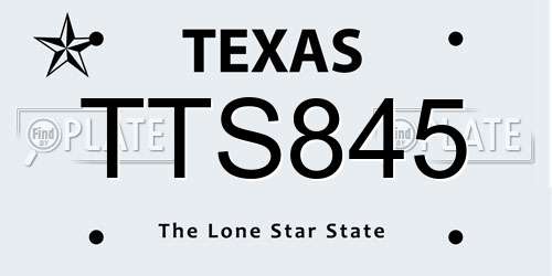 TTS845 Texas License Plate