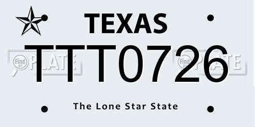 TTT0726 Texas License Plate