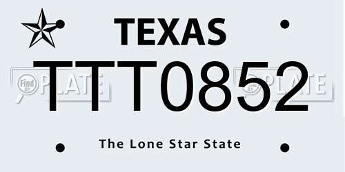 TTT0852 Texas License Plate