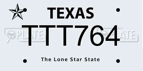 TTT764 Texas License Plate