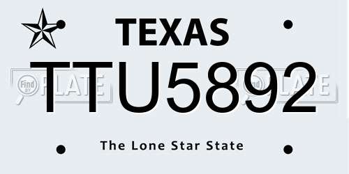 TTU5892 Texas License Plate