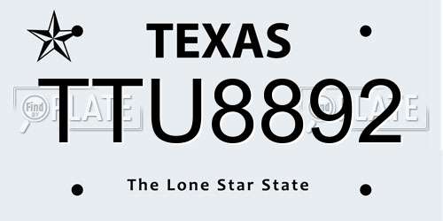 TTU8892 Texas License Plate