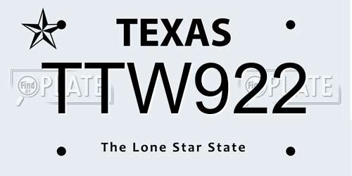 TTW922 Texas License Plate