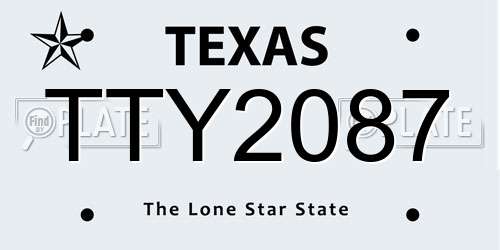 TTY2087 Texas License Plate