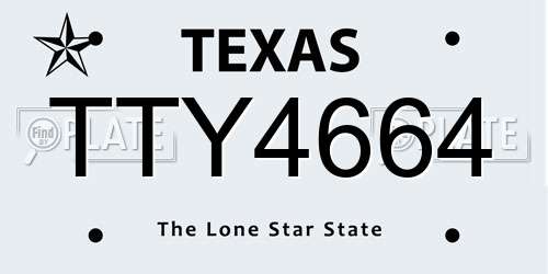 TTY4664 Texas License Plate