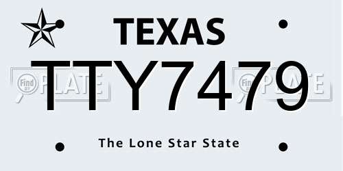 TTY7479 Texas License Plate