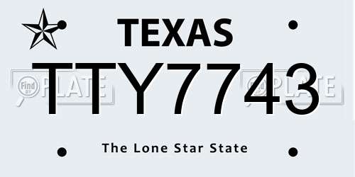 TTY7743 Texas License Plate