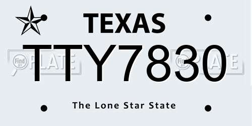 TTY7830 Texas License Plate