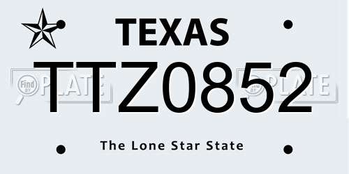 TTZ0852 Texas License Plate