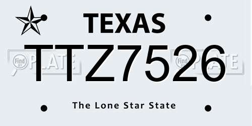 TTZ7526 Texas License Plate